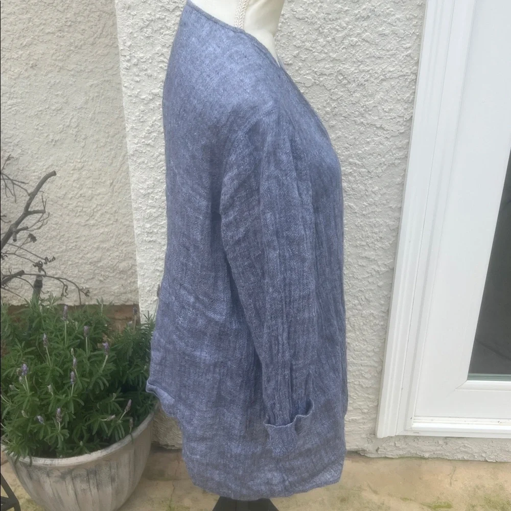 Purejill J.Jill Women's Linen Blue Crinkle Open Front Cardigan Size M